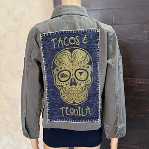 Upcycled Baleno Taco's&Tequila Khaki Jacket Size S/M